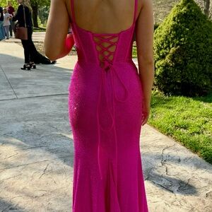 Sherri Hill Elegant Pink Lace-Up Back Dress